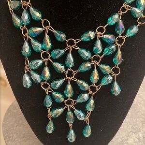 AB teal teardrop crystals  drape Necklace